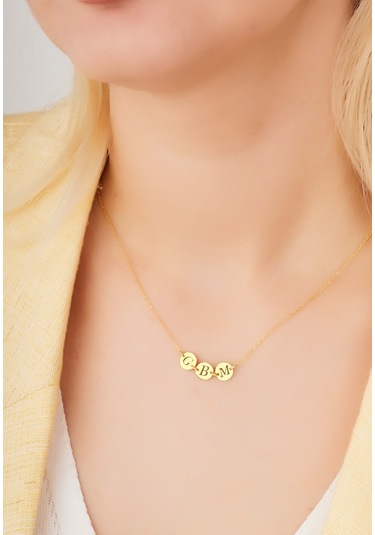 Dkmn Gümüş Yuvarlak 3'lü Harfli Plaka 925 Ayar Kadın Gümüş Kolye