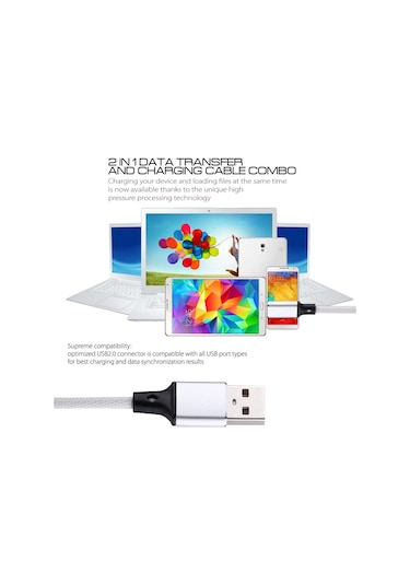 1m 2a Çıkış Usb To Usb-c / Type-c Nylon Örgü Tarzı Veri Senkronizasyon Şarj Kablosu Beyaz