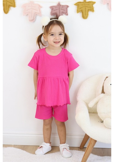 Fırfırlı Şortlu Takım Fuşya