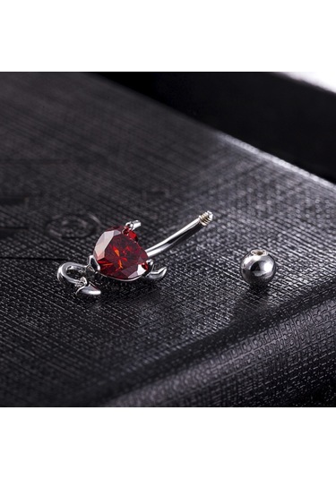 Chavin Kırmızı Kalp Taşlı Şeytan Çelik Göbek Piercing Dt70Kr