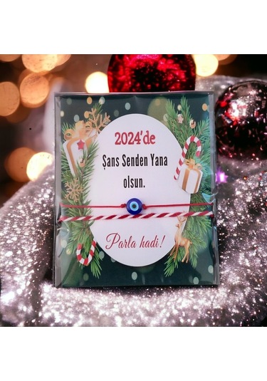 Yeni Yıl Yılbaşı Hediyesi Kırmızı İpli Nazar Boncuklu İkili Bileklik