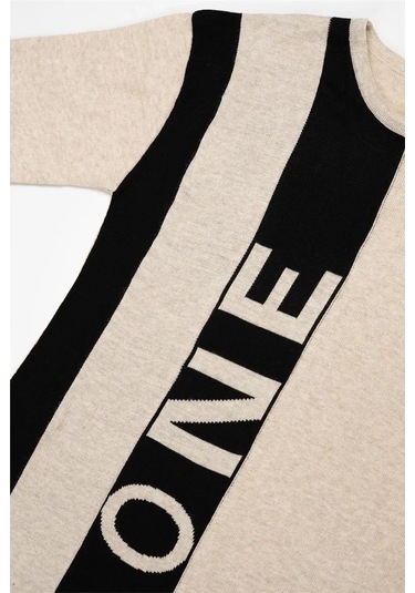 Kadın Krem This One Yazılı Uzun Triko Elbise Krem