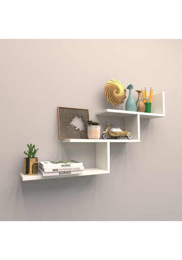 Rafkestir 3 Lü Almira Duvar Rafı Beyaz ( Parlak )