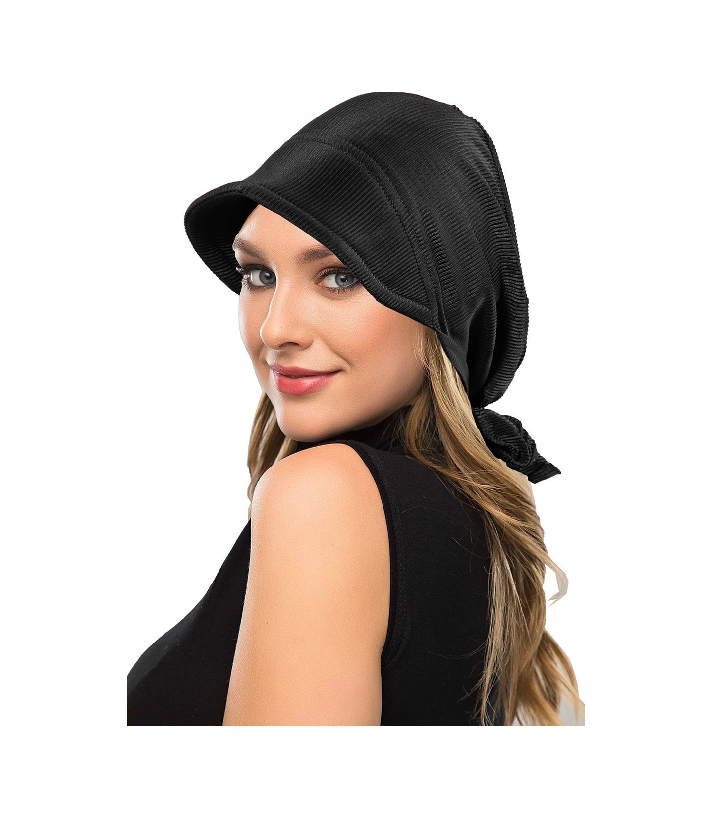 Plise Şapka Siyah Hazır Türban Tesettür Havuz Bonesi Siyah