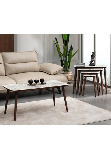 Vovvahome Luci 4lü Mdf Ahşap Zigon Sehpa Ve Orta Sehpa - Beyaz