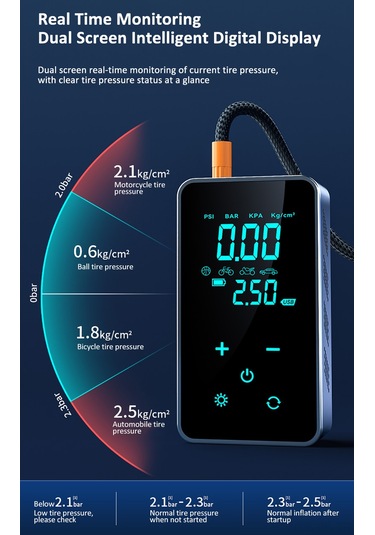 Vkemall St-9616a Arabalı Dokunmatik Hava Kompresörü - 12v Tekerlek Şişirici, 3 Metre Kablolu, 150psı, 16l/dakika