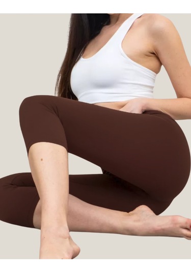 Diz Altı Kapri Tayt Yüksek Bel Likralı Parlak Dalgıç Kumaş, Antrasit Füme Kahverengi