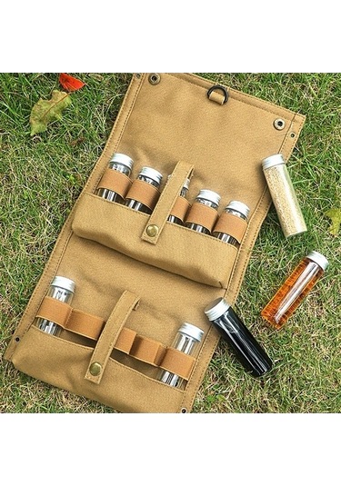 Ulzyvf Taşınabilir 10'lu Baharat Seti Reedark Kamp Dış Mekan Çantası Haki - Pu Haki Haki