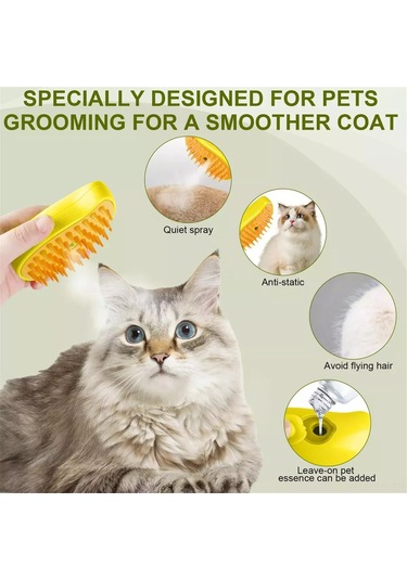 Geekyou Kedi Köpek Elektrikli Buharlı Fırça - 3'ü Bir Arada Tüy Temizleme, Masaj Ve Saç Bakımı Aracı Yeşil