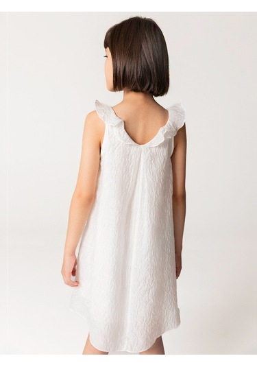 Sheshe Fırfırlı Beyaz Kolsuz Kız Çocuk Elbise Renkli