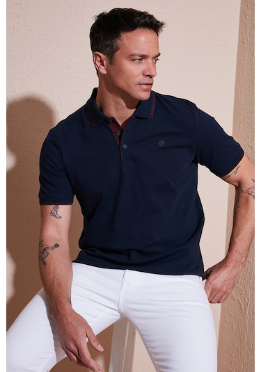 Buratti % 100 Pamuk Düğmeli Regular Fit Erkek Polo Yaka T Shirt 5902118 Lacivert-Bordo