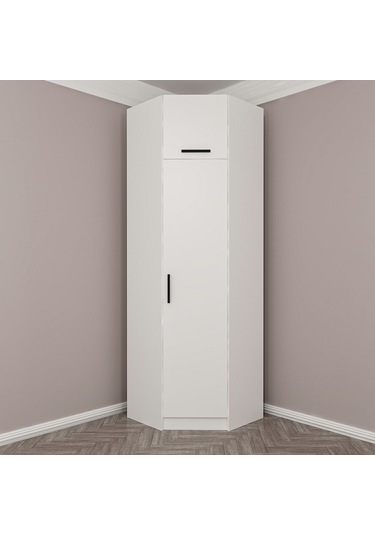 Kale 1 Kapaklı Köşe Dolap + Yüklük Beyaz 255cm Beyaz