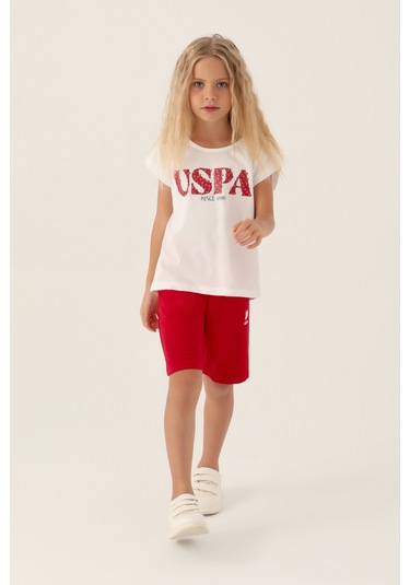U.s. Polo Assn 1833 Kız Çocuk Bermuda Pijama Takım Kırmızı V2 Krem - Kırmızı