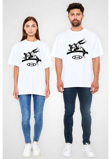 Adrift Güreş Beyaz Unisex Oversize Tişört T-shirt Beyaz