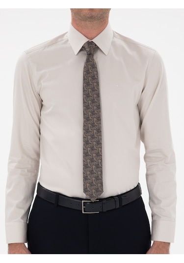 Cacharel Bej Slim Fit Pamuklu Klasik Gömlek