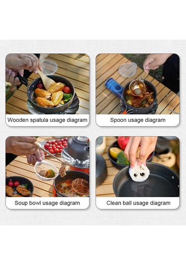 Neevoyu Kamp Alüminyum Fırça, Kaşık, Tencere, Tava, Çaydanlık 10'lu Dış Mekan Pişirme Seti Turuncu Ds308 Turuncu