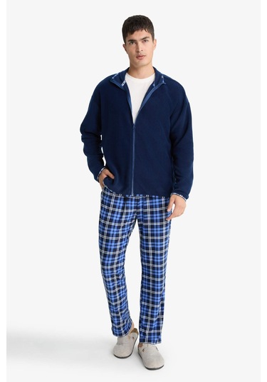 Defacto Regular Fit Cepli Polar Kareli Pijama Altı G2730ax25wnbe514 Mavi