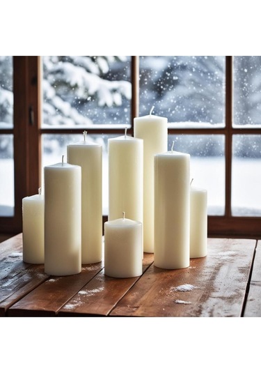 11 Gün Yanma Süreli Çap:10 Cm Boy:30 Silindir Mum Cm Soya Parafinli Beyaz, Dekoratif Mum Beyaz