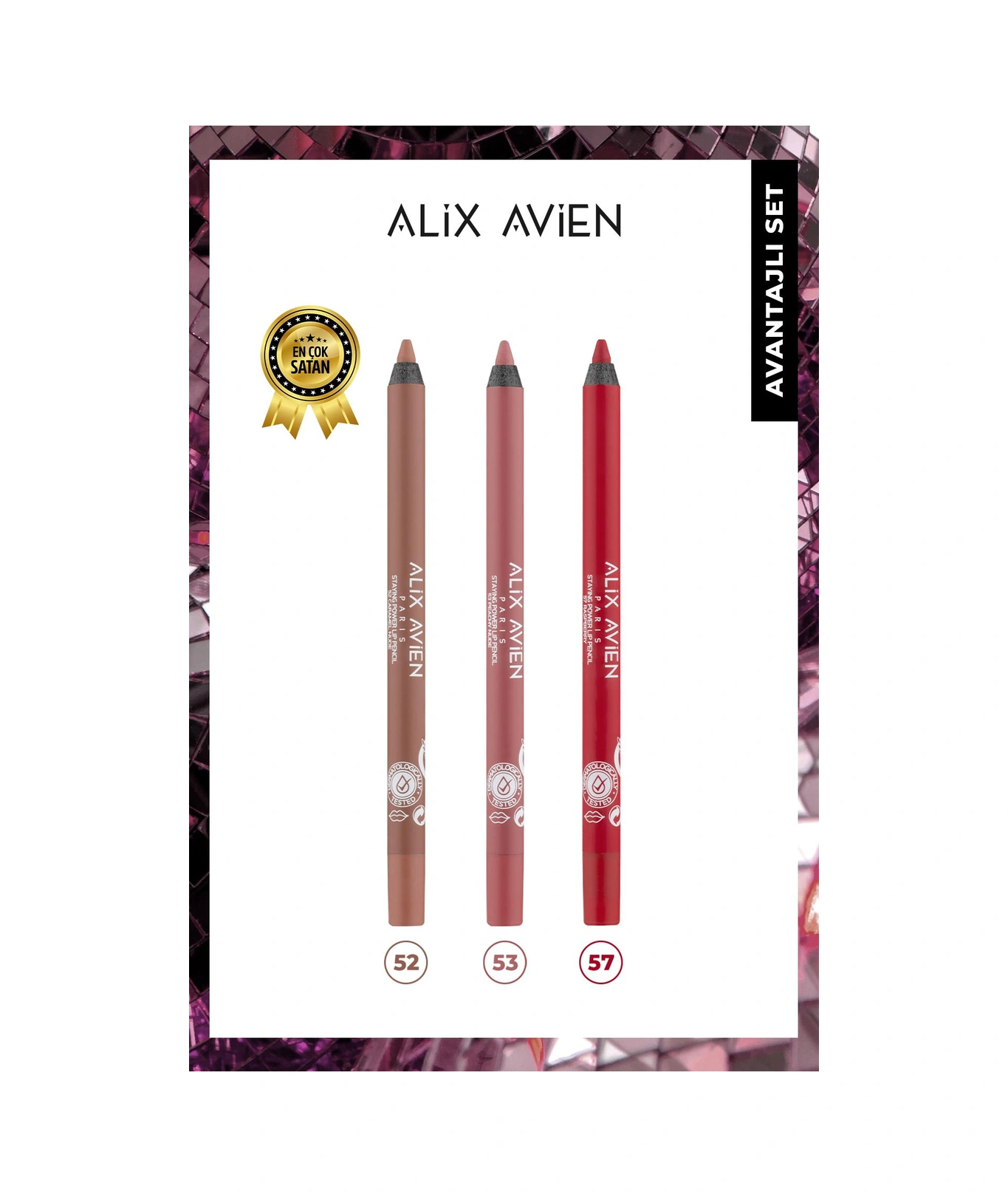 Alix Avien Suya Dayanıklı Uzun Süre Kalıcı Dolgunluk Etkili Yumuşak Uçlu Dağılma Yapmayan Dudak Kalemi Seti