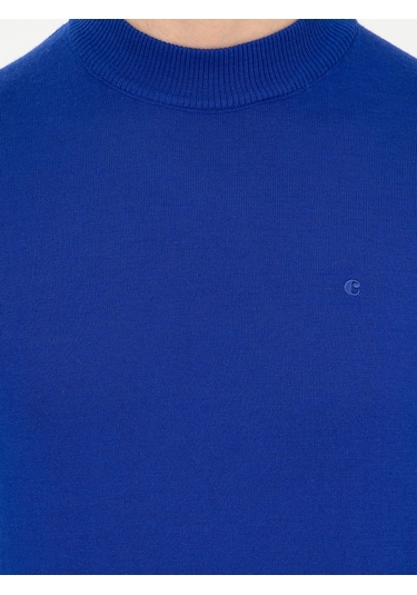 Cacharel Sax Slim Fit Çeyrek Balıkçı Yaka Basic Triko Kazak Mavi