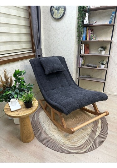 Asedia Miskin Naturel Teddy Antrasit Sallanan Sandalye Dinlenme Koltuğu