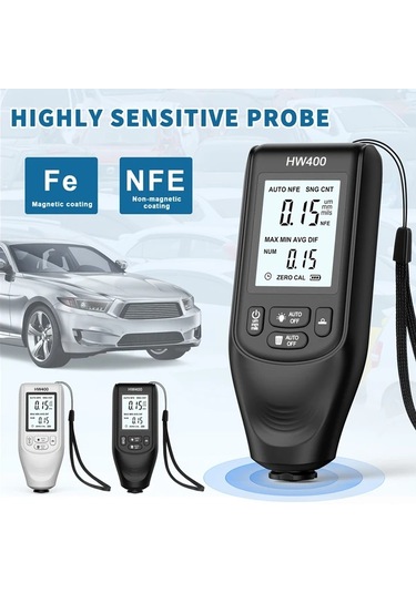 Beyaz Hw400 Yüksek Hassasiyetli Dijital Kaplama Kalınlık Ölçer, Çift Fe & Nfe Uçlar, 0-2000um Ölçüm Aralığı, Abs Malzeme, Pil İle Çalışır, Montaj Gerektirmez, Otomotiv Boya Ve Metal Kaplama Testi İçin