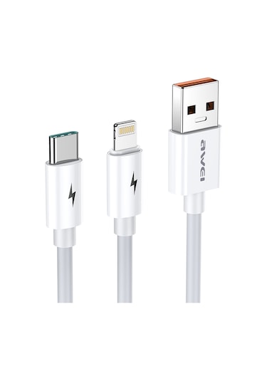 Awei Cl-79 2 İn 1 1.2m Usb 8 Pin + Usb-c / Tip-c Çoklu Şarj Kablosu
