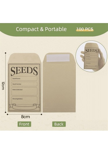 Pazly 100 Adet Kendinden Yapışkanlı Tohum Zarfı - Organizasyon Ve Koruma İçin Kraft Kağıt Seti