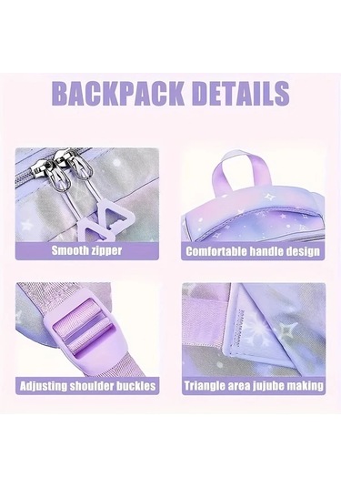 Maxaccess 3pcs Preppy Style Purple Nylon Sırt Çantası Seti Ayarlanabilir Askılı Hafif Seyahat Çantası Purple