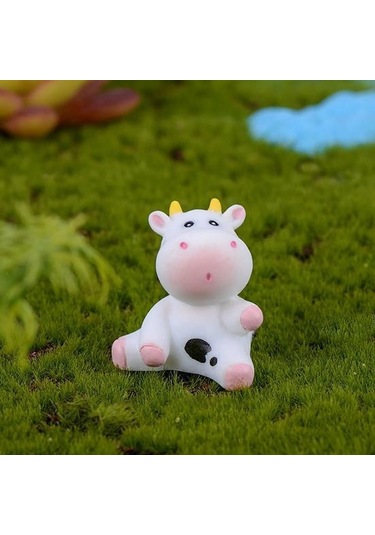 İnek Heykelcik Çevre Dostu Zanaat Heykeli Göz Alıcı Reçine Minyatür İnek Ev İçin 2