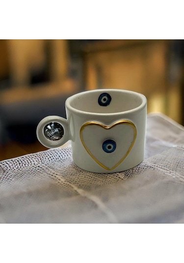 Altın Yaldız Kalp Nazar Fincan Mug