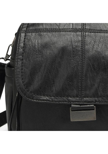 Yıkama Deri Sırt Askılı Kadın Çantası 21-k Barcelona 1908 Siyah
