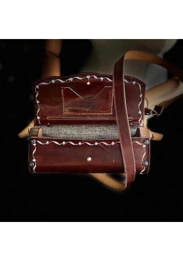 Hakiki Deri, El Yapımı Bayan Çanta, Bayan Cüzdan Larissa V38 Kızıl Kahverengi