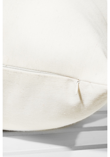 Punch Nakışlı Bohem Kırlent Kılıfı 45x45 Cm, Beyaz Kumaş, Dekoratif Yastık Kılıfı Karışık/Çok Renkli