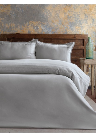 Elegance Runa Pamuk Saten Nevresim Takımı Gri Çift Kişilik