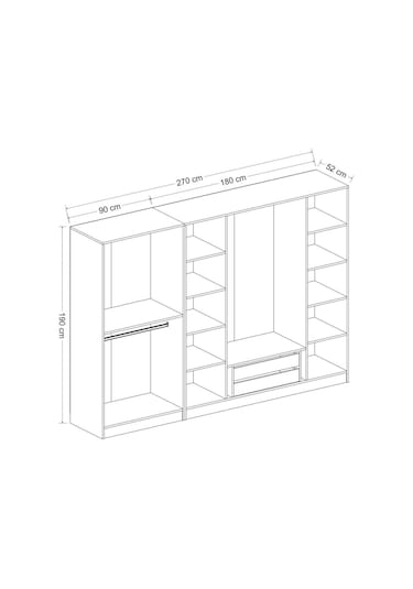 Minar Kale 6 Bölmeli 2 Çekmeceli Giyinme Dolabı Antrasit 190cm