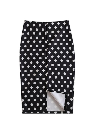 Siyah Yaz Baskı Zarif Kalem Etek Kadın Yüksek Bel Diz Boyu Etek Kadın Siyah