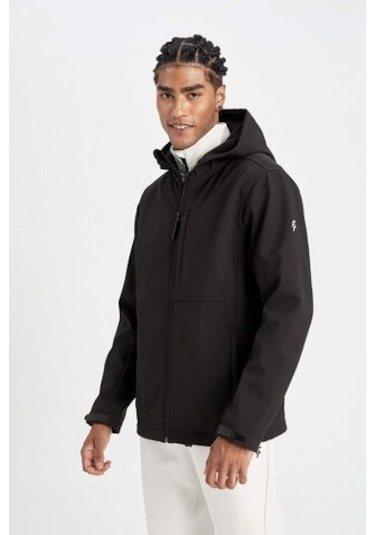 DeFactoFit Softshell Mont Su İtici Rüzgara Karşı Koruyan Kapüşonlu Fermuarlı Cepli A2122AX24AUBK81 Siyah