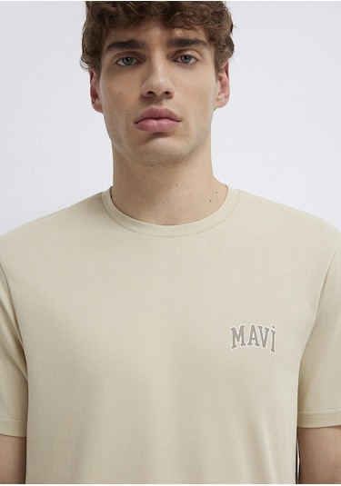 Mavi - Mavi Logo Baskılı Bej Tişört 0611714-70325 Bej