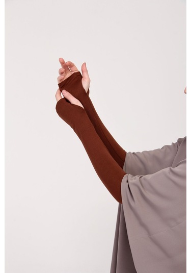 Parmak Geçmeli 45cm Likralı Penye Kolluk 1 Çift Çikolata