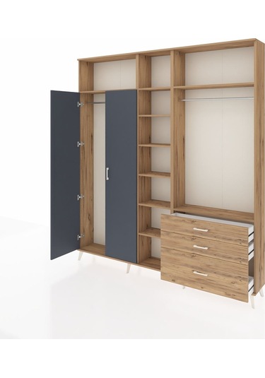 Arges Dolap 9 Raflı 3 Çekmeceli 2 Askılı 220x30x243 Çam-antrasit/çam Antrasıt/atlas Çam
