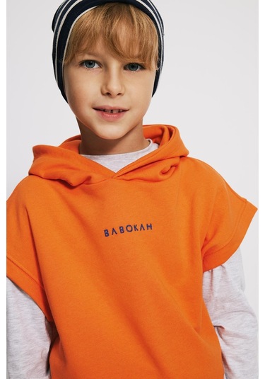 Kids Boy Kapüşonlu Loose Fit Kolsuz Sweatshirt Turuncu