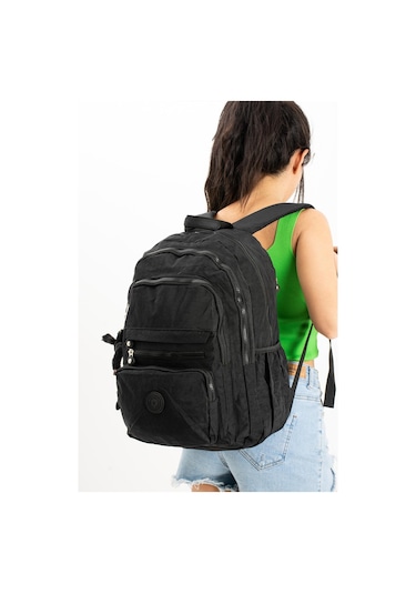 Ultra Hafif Çok Cepli Krinkıl Sırt Çantası Unisex Siyah Model: 571-3b - Siyah
