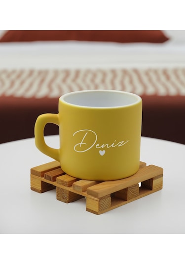 Bk Gift Kişiye Özel İsimli Sarı Renkli Middle Çay & Kahve Fincanı-1, Arkadaşa Hediye, Sevgiliye Hediye, Doğum Günü Hediyesi Kobitmeyencom32490 Bk Gift