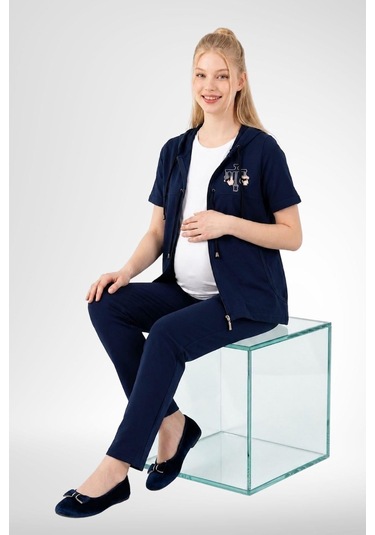 Mecit Pijama Mecit 6400 Lacivert 3'lü Hamile Lohusa Pijama Takımı