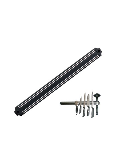 Mutfak Duvarına Monte Mıknatıslı Geniş Bıçak Tutucu Stand - 55 Cm - Siyah - Paslanmaz Çelik Çok Renkli