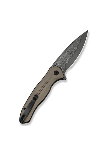 Civivi Button Lock Kitefin Brownish Gray Aluminum Handle Damascus Blade Kamp Çakı Gri