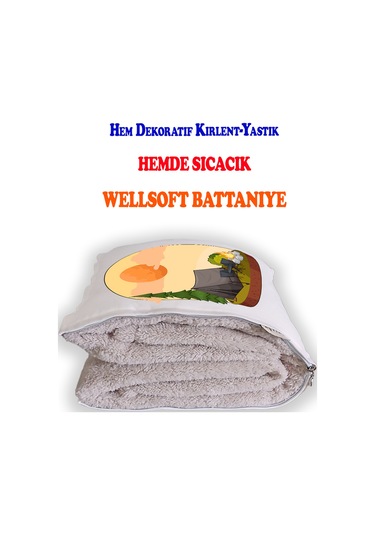 Kamp Baskılı Dekoratif Yastık Kırlent Opsiyonel Battaniye 2 İn 1 Çok Renkli