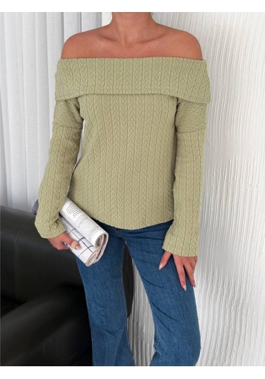 Lucky Life Kadın Madonna Yaka Havlu Kumaş Bluz 001