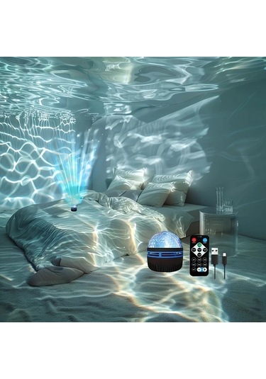 Honeybeeshop Galaxy Su Dalgası Projektörü Usb Gece Lambası Siyah 1 Bilgisayar Uzaktan Kumandalı Okyanus Dalga Etkisi Sualtı Ambiyansı Siyah